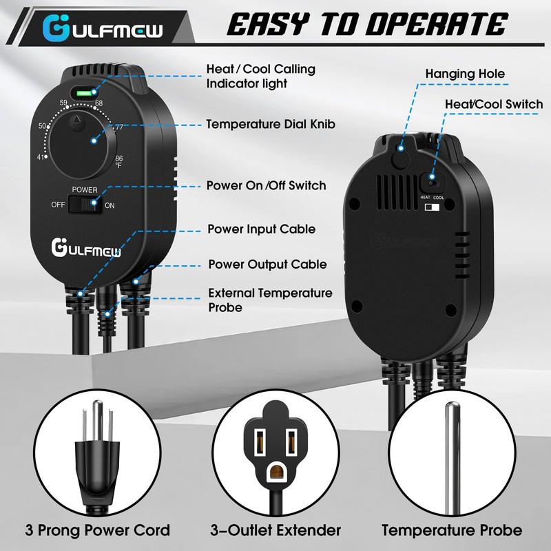 1 Pcs Thermostat Outlet for Heater, Temperature Controller Outlet with