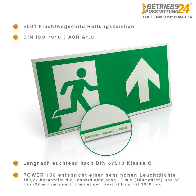 Emergency exit sign "left obliquely down" | aluminium, photoluminescent |
