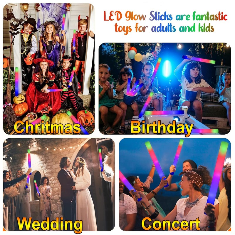LifBetter Light Up Glow Sticks Bulk, LED Foam Sticks in