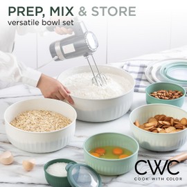 COOK WITH COLOR Prep Bowls with Lids- Wide and Deep Nesting Plastic Small Mixing Bowl Set with Lids, 12 Piece Set - Wide Bowls, Green