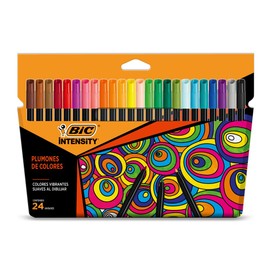 BIC, Plumones de Colores, Intensity, Punta Fina de Bala, Colores Vibrantes y Ultra Vivos, Suaves al Dibujar, Ideal para Escritura, Lettering y Creatividad, 24 Unidades