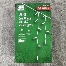 Home Accents Holiday 200 Twinkling Cool White Mini LED Icicle Light Set 17.5 Ft
