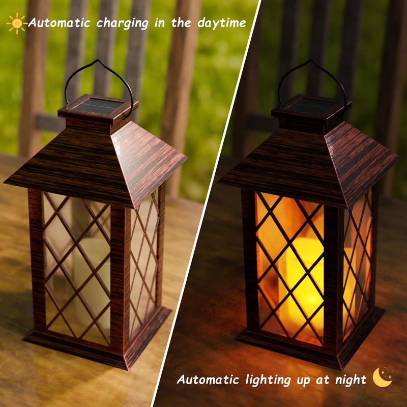 AFINETH Outdoor Solar Lanterns, Waterproof Hanging Lantern with LED Flickering
