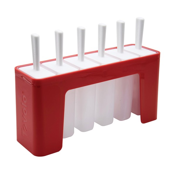 Tovolo Modern Pop Molds Popsicle Making Tray with Six Sticks for Mess-Free Frozen Treats, Candy Apple Red, Set of 6
