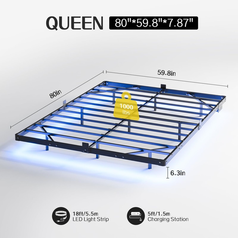 Liians Queen Size Floating Bed Frame with USB Charging Station
