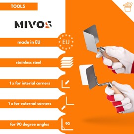 Mivos 2 x Corner Trowel Stainless Steel 80 x 60 mm - Inner Corner Trowel and Outer Corner Trowel Made of Stainless Steel - Inside and Outside Edge Trowel with Wooden Handle - Corner Spatula Made in EU