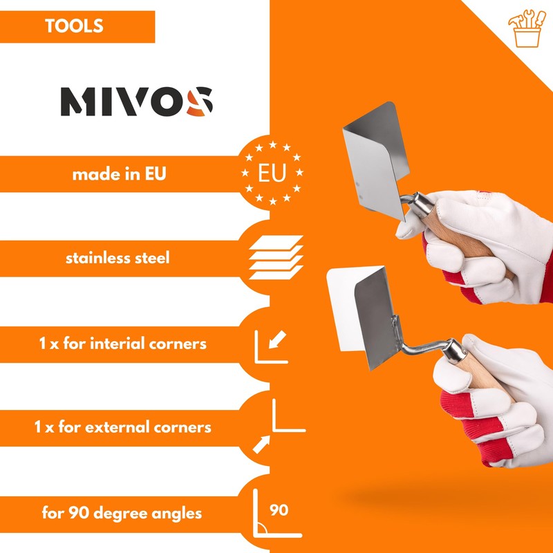Mivos 2 x Corner Trowel Stainless Steel 80 x 60