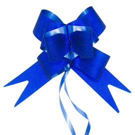 40 Pcs Glitter Pull Bows,6 inch Wide Gift Bow for Gift Wrapping,Large Pull Bows for Gift Baskets,Plastic Pull Bows for Wedding Gift Boxes Florist Packaging(Blue)