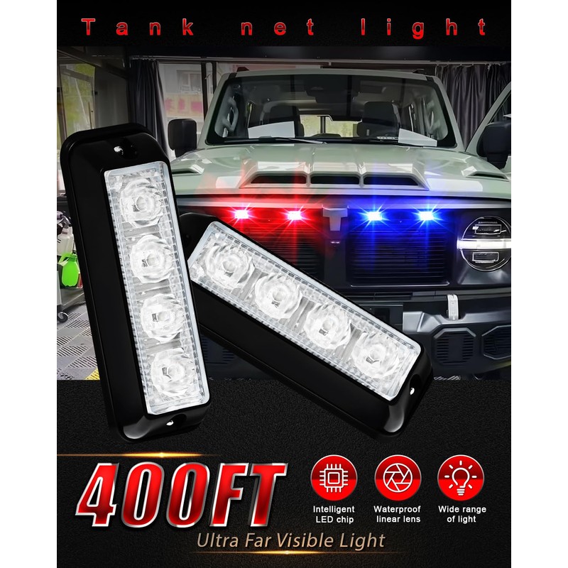 YM E-Bright 2-Pack Red Blue Dual Colors 4 LED Car