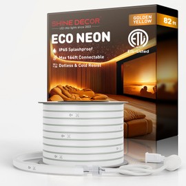 Shine Decor LED Neon Rope Lights Connectable, 82FT Flexible AC110V 120V Neon LED Strip Lights(Amber Golden Yellow) Outdoor Waterproof, ETL Plug&Play Neon String Lighting 120LED/M for Home & Commercial