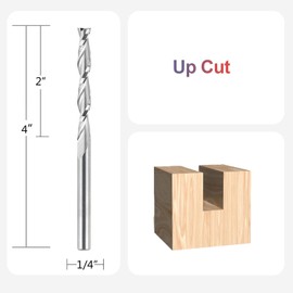 SpeTool 1/4 Inch Shank Up Cut Spiral Router Bit, 2 Inch Cutting Length, Super Extra Long 4 Inch Total Length, Solid Carbide End Mill for CNC Woodworking