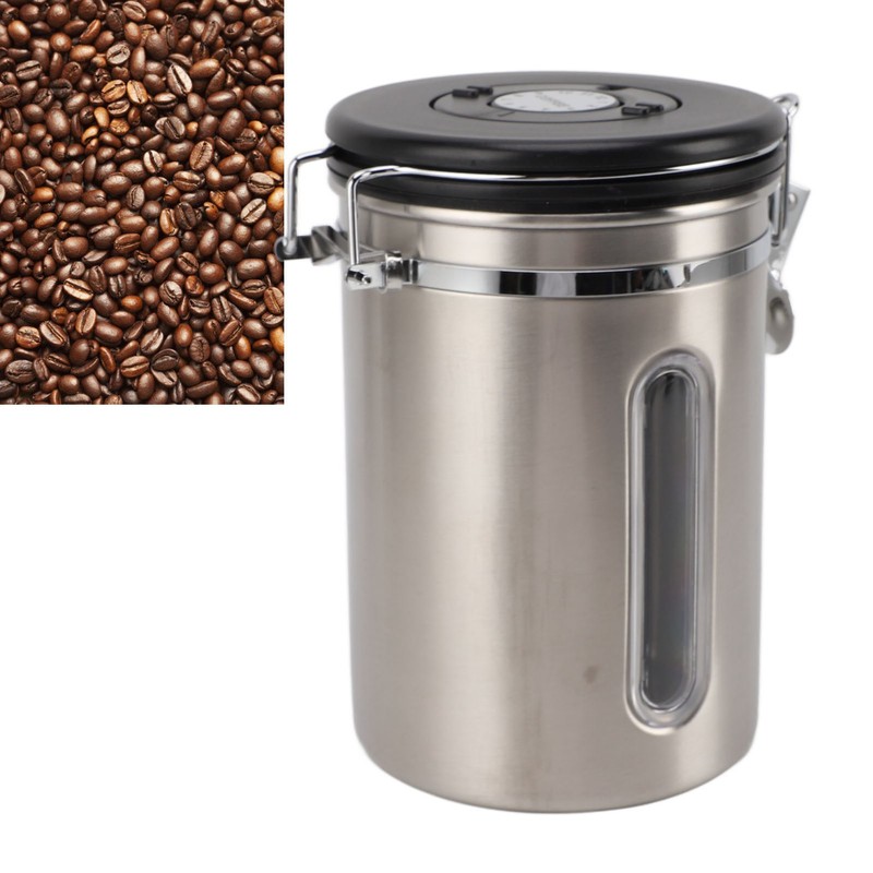 Coffee Canister 1800ml 304 Stainless Steel Window Design One Way