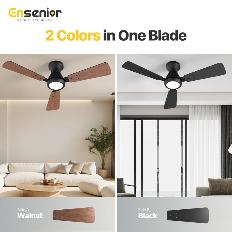 Ensenior Ceiling Fans with Lights, 42 inch Low Profile Ceiling