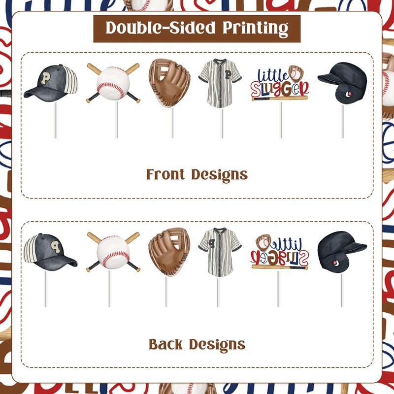 kreat4joy 24pcs Baseball Cupcake Toppers, Baseball Baby Shower Decorations, A