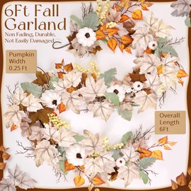 6Ft Fall Garland for Mantle Pumpkin Autumn Garland Thanksgiving Decorations Indoor,Outdoor,Home,Table,Porch Fall Decor