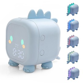 yotutun Children's Light Alarm Clock, Dinosaur Children's Alarm Clock, Digital Clock with Night Light, Timer, Snooze Function, 2 Alarms, 6 Ringtones, Adjustable (Blue)