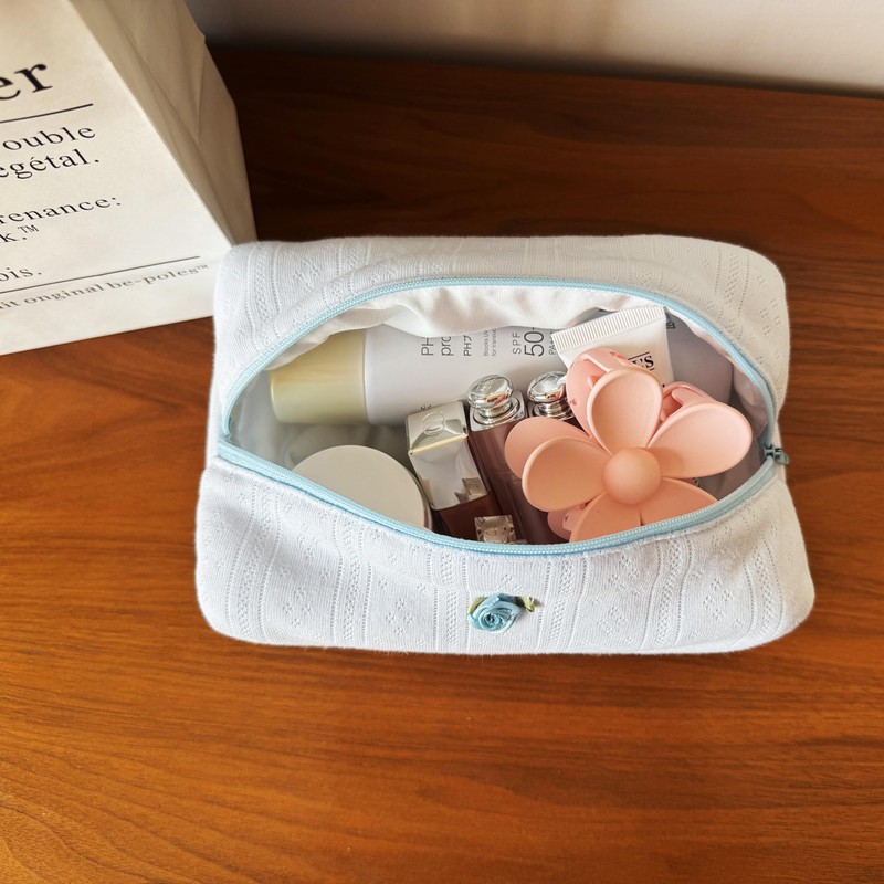 ZUNUONUO Handmade Quilted Cotton Makeup Bag for Women - Cute