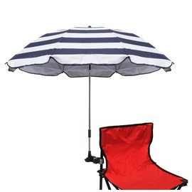 GRANDMEI Chair Umbrella with Clamp,46 inches UPF 50+ Clip on Parasol for Patio,Beach Chairs,Strollers,Wheelchairs,Golf Carts (D-Blue Stripe)