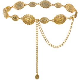 Chain Belt for Women Girls Gold Western Metal Waist Chain, Adjustable Women Long Belt Body Belly Jewelry for Dresses Jeans Trousers Gold S