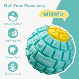 Wigglo Tough Durable Dog Ball Toy for Aggressive Chewers, Natural Rubber Dog Toy for Large/Medium Dogs, 3.5" Diameter Dog Ball Chew Toy, Helps with Dog Separation Anxiety, Dishwasher Safe, Light Blue