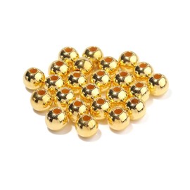 Whakano Pack of 100 Round Beads for Threading, Faux Pearl Round Beads with Hole Round, ABS Beads for Vase Fillers, for Crafts, Bracelets, Necklaces, Clothing, Key Chain Decoration, 12 mm, Golden B