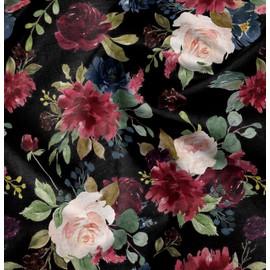 Soimoi Black Viscose Chiffon Fabric Leaves & Peony Floral Print Fabric by the metre 42 Inch Wide