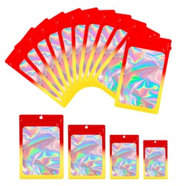 Songio packing Holographic Mylar Bags for Food Storage, 100 PCS Gradient Foil Bags(2.4"*3.9"), Resealable Bag for Small Business, Smell Proof Bag, Jewelry Bags(Red Yellow)