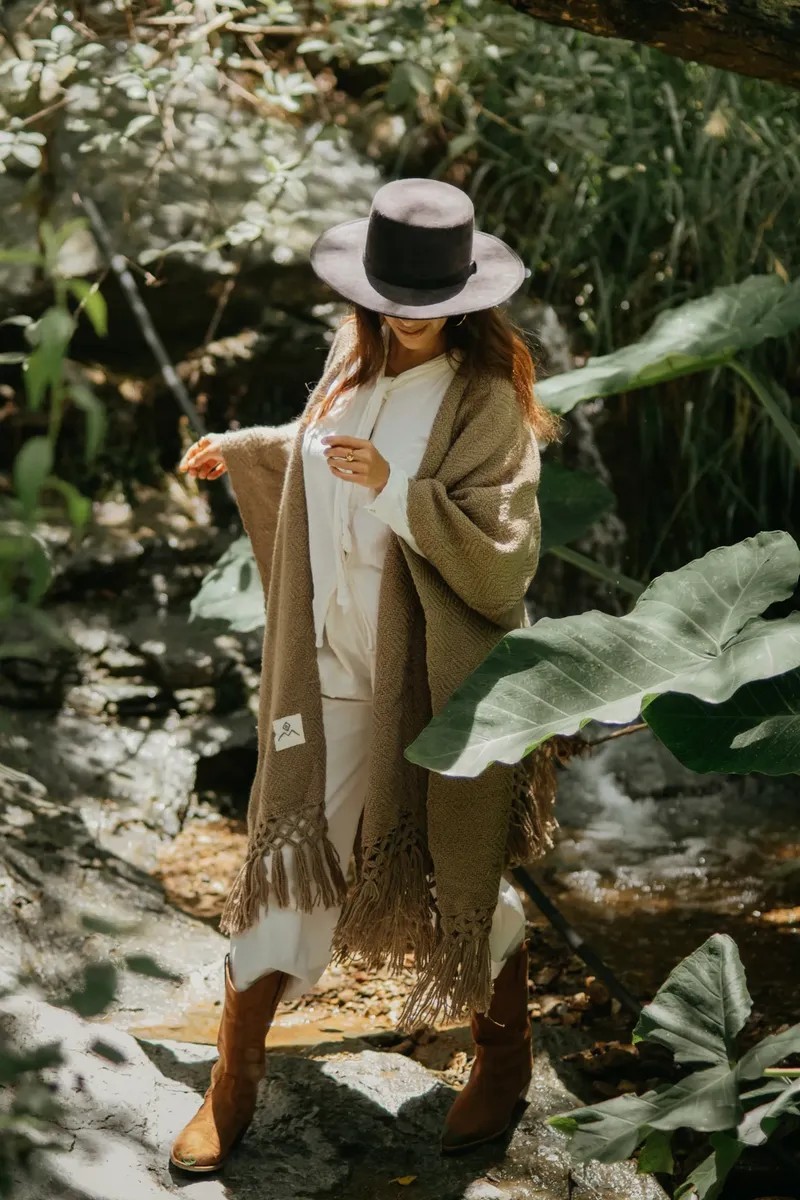 Poncho Capa Chal Tejido Artesanal Boho Mexico