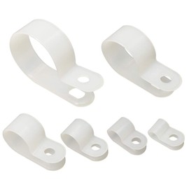 Alamic Cable Clamp 210PCS R-Type Cable Clip Wire Clamp 1/4" 5/16" 3/8" 1/2" 5/8" 3/4" Nylon Screw Mounting Cord Fastener Clips with Screws for Wire Management - White