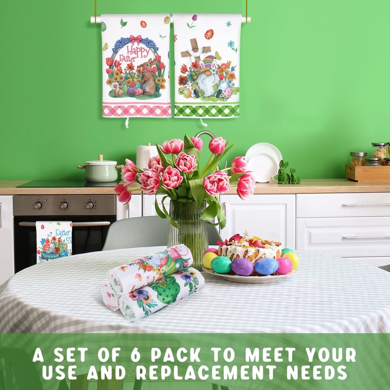 Patelai 6 Pack Easter Kitchen Towels Bunny Rabbit Dish Seasonal