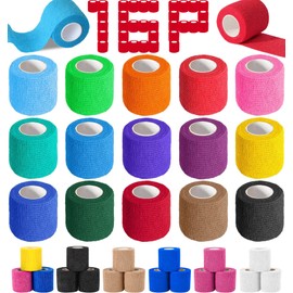 AZEN 16 Pack Self Adhesive Bandage Wrap, 2" X 5 Yards Elastic Cohesive Bandage Wrap, Color Athletic Tape, Vet Wrap, Ankle Tape