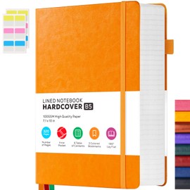 FOCUS DAY Leather Lined Notebook Journal, 320 Pages Hardcover Notebook Journals for Writing Note Taking Women & Men, B5 (7.1'' X 10'') College Ruled Daily Notebook Journal, Orange