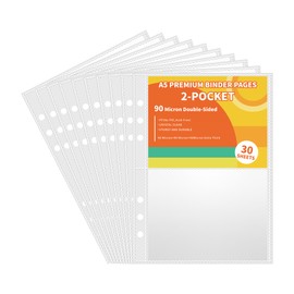 30pcs Pocket Sleeves for A5 6 Ring Binder, 2-Pocket Double-Sided Sheets Inserts Refill Pages for Kpop photocard, Savings Challenges, Sticker Collecting Album Binder (90 Micron Thickness per Layer)