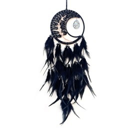 RAGKUU Black Moon Dream Catcher with Crystal Pendant Tree of Life Dream Catchers Handmade Feather Dream Catchers Wall Hanging Dreamcatcher Ornaments for Bedroom Home Decor