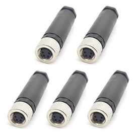 Pack of 5 M8 Female Plug 4-Pin Industrial Round Connector IP67 A Code Right Type Adapter Field Mounting Sensor Not Closed 60V 4A AC/DC