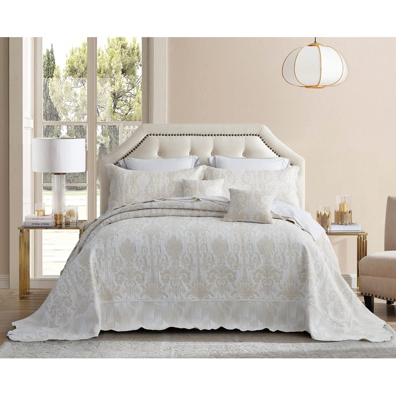 Blythease Oversized King Bedspread 128x120 Extra Wide, Jacquard Matelasse Damask