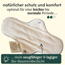 BewusstGrün® 3 Organic Fabric Pads + Care Instructions I 100% Organic Cotton I 3-Layer Protection and Comfort During the Period, Washable Pantiliners