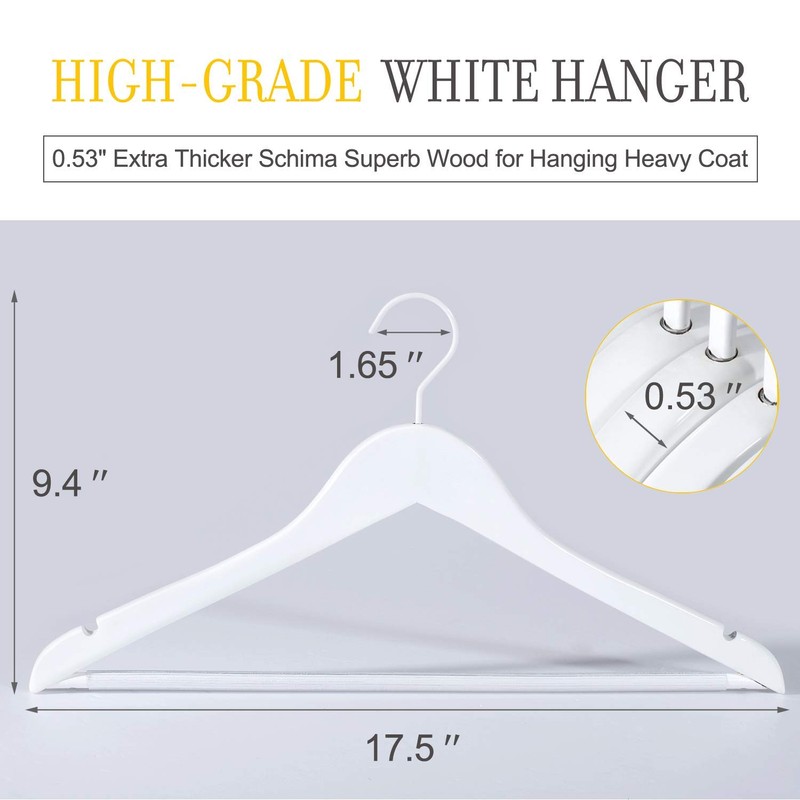 TOPIA HANGER All White Wooden Hangers, Solid Wood Suit Hangers