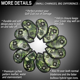 Golf Club Headcovers Iron Synthetic Leather Deluxe Value 12 Pcs/Set, Golf Head Covers with Number Printed Durable Light for Men Women Universal Fit All Irons Clubs (Forest Camoflage)