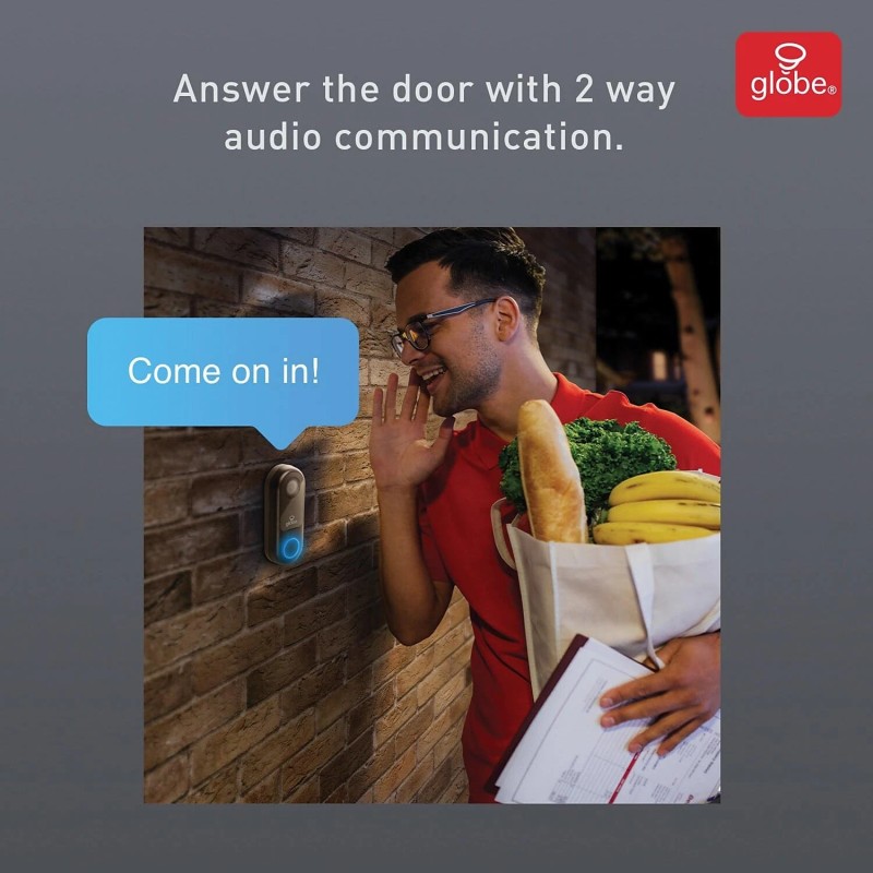 Globe Electric Wi-Fi Smart Video Doorbell, Hardwired, No Hub Required,