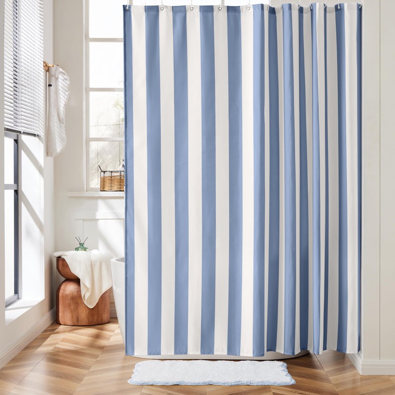 Ohocut Vertical Striped Blue Shower Curtain, Cute Retro Vintage Blue