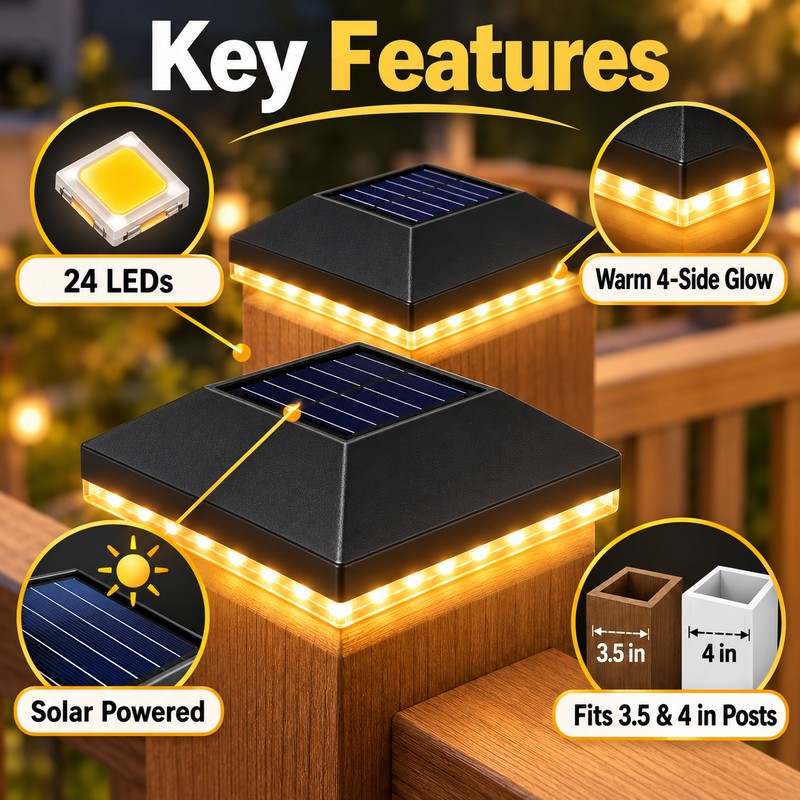 2-Pack Solar Post Cap Lights for 3.5 & 4-Inch Square