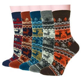 YZKKE 5Pack Womens Vintage Winter Soft Warm Thick Cold Knit Wool Crew Socks, Multicolor, free size