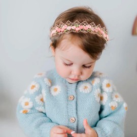 NUWAJP Baby Girl Flower Hair Bows Nylon Headbands, 6PCS Stretchy Soft Floral Hairbands Crown, Handmade Hair Accessories for Newborn Infant Toddler