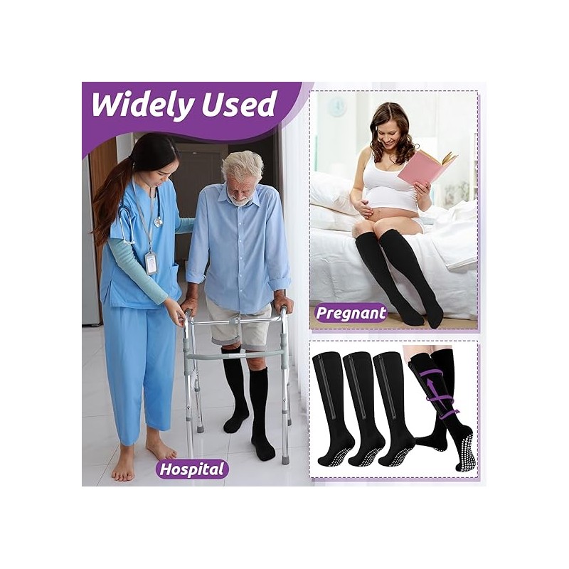 3 Pairs Zipper Compression Socks Non Slip Grip for Men