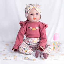 4Pieces Medylove Reborn Baby Doll Clothes Set Fit for 22-24 inch Reborn Dolls Include Headband Romper Pants and Socks