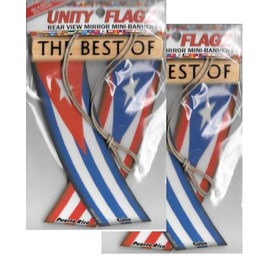 PUERTO RICO AND CUBA CUBARICAN BORICUA CUBANO CARIBBEAN REARVIEW MIRROR MINI BANNER HANGING FLAGS FOR THE CAR UNITY FLAGZ™ TWO SETS