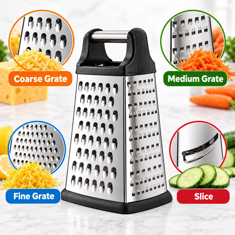 4-Sided Stainless Steel Box Grater for Vegetable Prep – Multi-Surface
