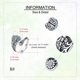 AXOMY Dragonfly Spoon Ring S925 Sterling Silver Vintage Turquoise Dragonfly Rings Sunflower Adjustable Spoon Ring Jewelry Gifts for Women Men