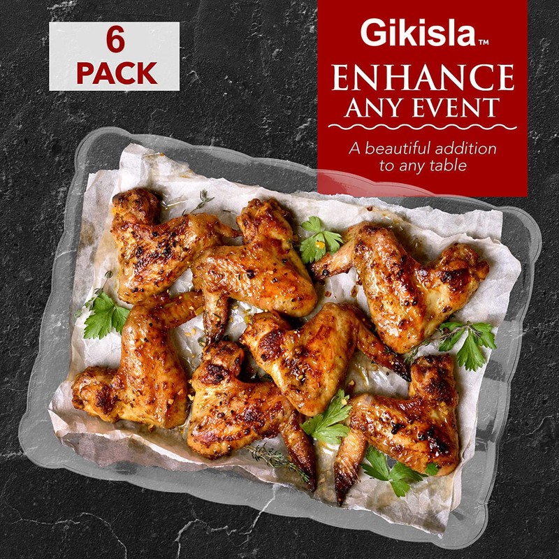 Gikisla Plastic Serving Platters Set of 6, Large Clear Plastic